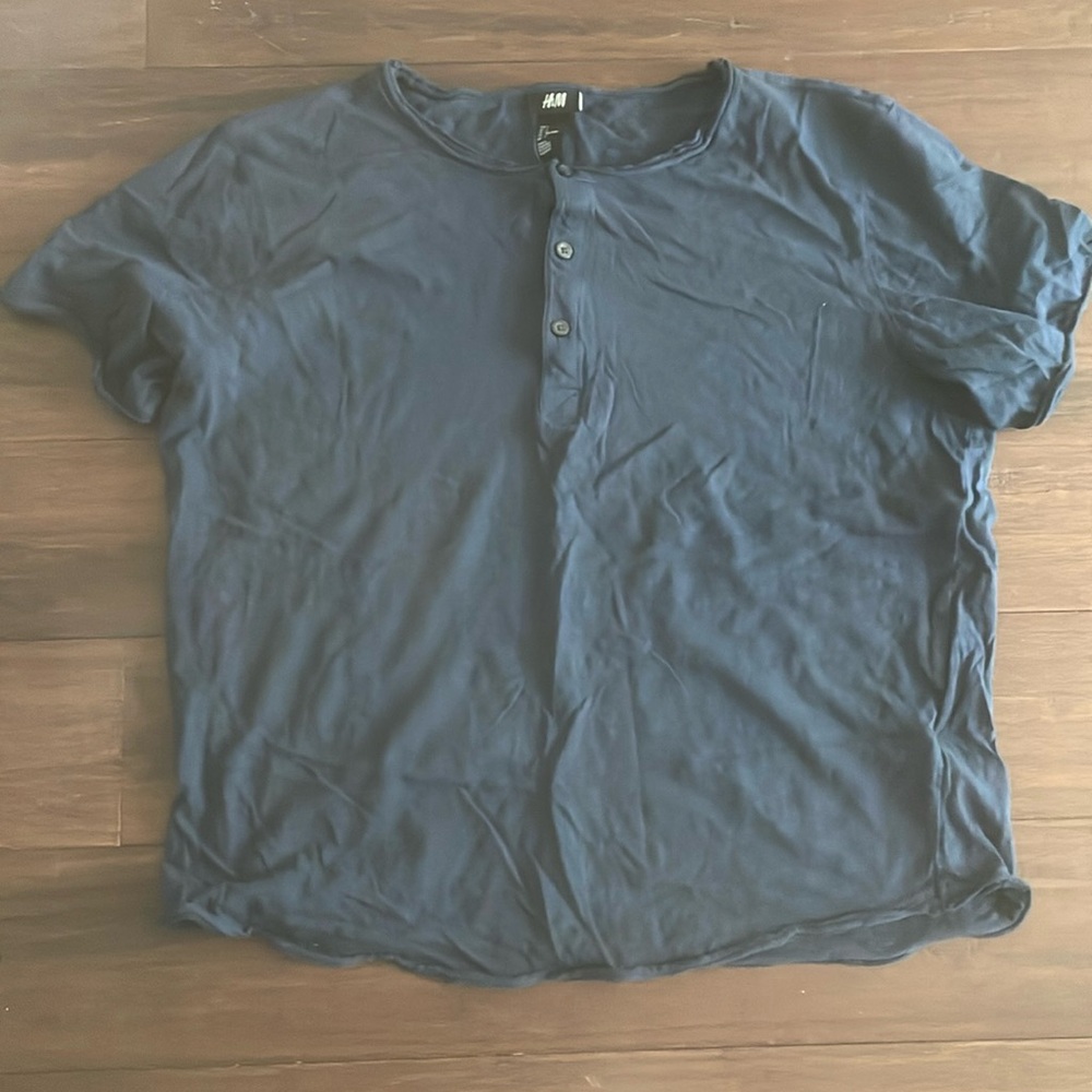 H&M Henley Navy Shirt Size Large